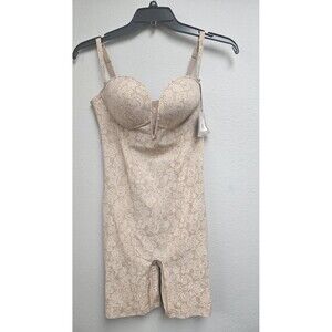 +Body Haart+Lieu Mid Thigh Powersuits Shapewear Bodysuit Womens 36C L Beige NWT